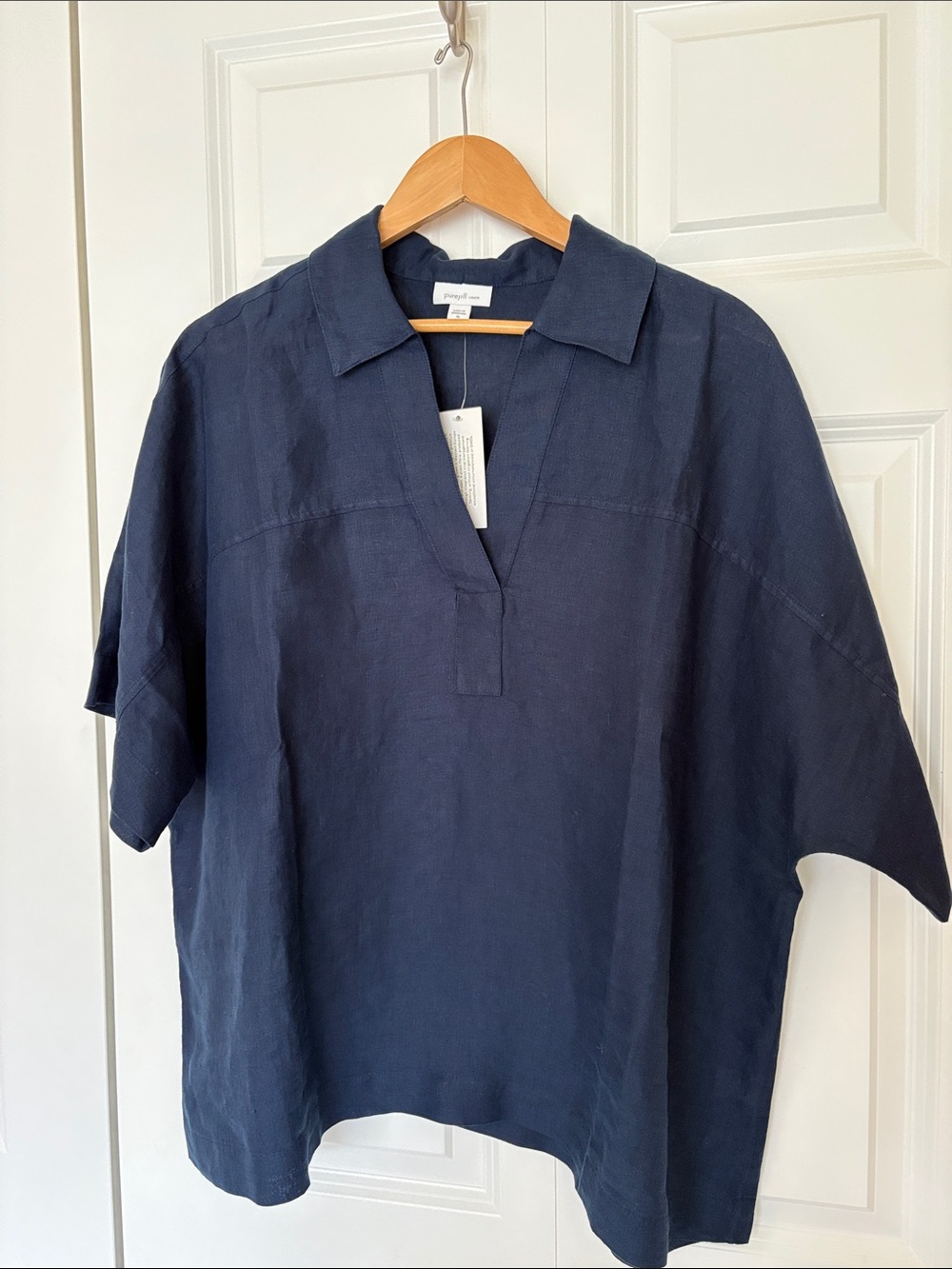 Relaxed Slate Blue Linen Tunic with V-Placket